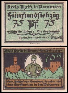 PYRZYCE - PYRITZ 75 FENIGÓW 1.IV.1921