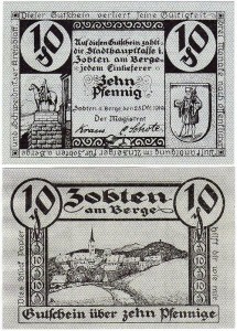 SOBÓTKA – ZOBTEN 10 FENIGÓW 25.X.1919, bez numeracji, poddruk szaroniebieski