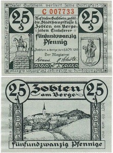 SOBÓTKA – ZOBTEN 25 FENIGÓW 25.X.1919, prefix C I czerwone 6 cyfr