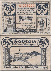 SOBÓTKA – ZOBTEN 50 FENIGÓW 25.X.1919, prefix C I czerwone 6 cyfr