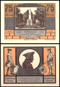 STRZEGOM – STRIEGAU 75 FENIGÓW IX.1921, Fryderyk Wielki / Pomnik