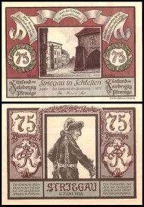 STRZEGOM – STRIEGAU 75 FENIGÓW IX.1921, Fryderyk Wielki / Domy