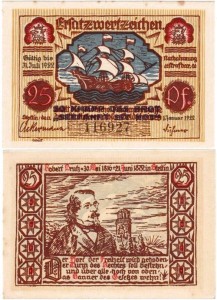 SZCZECIN - STETTIN 25 FEN. 1.I.1922 6 cyfr, Żaglowiec / R.Drutz, numery czarne, nadruk czarny