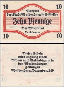 WAŁBRZYCH - WALDENBURG, 110 FENIGÓW XII.1919 druk czarny na żółtym poddruku, ramka pomar.