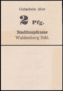 WAŁBRZYCH - WALDENBURG, 2 FENIGI br. czarny, papier kremowy, Stadthauptkasse