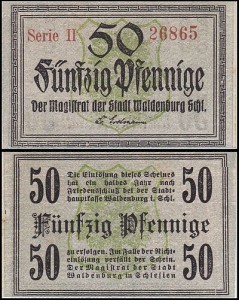WAŁBRZYCH - WALDENBURG, 50 FENIGÓW b.r. seria II, papier gruby, numerator 5 cyfr