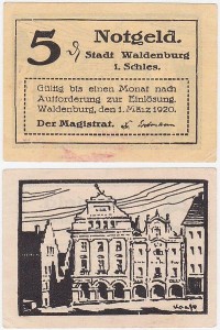 WAŁBRZYCH - WALDENBURG, 5 FENIGÓW 1.III.1920 Stare kamieniczki