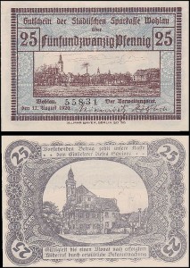 WOŁÓW - WOHLAU 25 FENIGÓW 17.VIII.1920 Ratusz / Panorama, numerator 5 cyfr