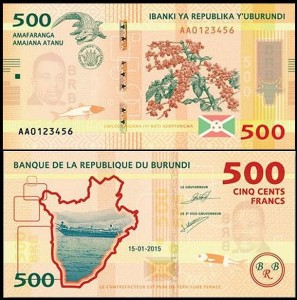 BURUNDI, 500 FRANCS 2015 Pick 50a