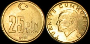 Turcja, 25 Bin Lira 2001, KM 1104