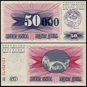 BOŚNIA I HERCEGOWINA, 50000 DINARA 1993 Pick 55c