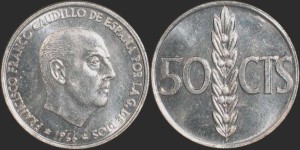 Hiszpania, 50 Centimos, różne roczniki, KM 795, Stan I