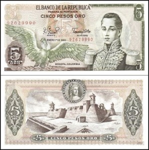 KOLUMBIA, 5 PESOS ORO 1980 Pick 406f