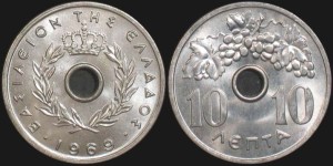 Grecja, 10 Lepta, 1969, KM 78, Stan I