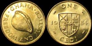 Ghana, 1 Cedi 1984, Muszle, KM 25, Stan I