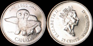 Kanada, 25 Cents 1999, KM 345, Kwiecień-Sowa i Miś, Stan I