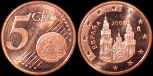 Euro-Hiszpania 5 Cents 2008 Katedra, KM 1042 Stan I