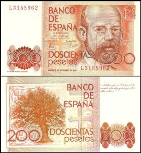 HISZPANIA, 200 PESETAS 1980, seria jednoliterowa, Pick 156
