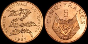 Rwanda, 5 Francs 1987, KM 13, Gałązka Kawowca, Stan I