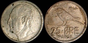 Norwegia, 25 Ore różne roczniki, KM 407, Stan II