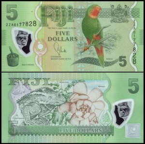 FIDŻI, 5 DOLLARS (2013), plastik, seria ZZA, Replacement , Pick 115r