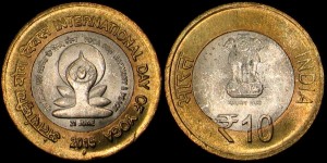 Indie, 10 Rupii 2015, Międzynarodowy Dzień Jogi, Stan I