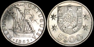 Portugalia, 5 Escudos różne roczniki, KM 591