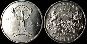 Łotwa, 1 Lats 2007, Fibula w kształcie Sowy, KM 86, Stan I