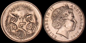 Australia, 5 Cents 2000, Kolczatka, KM 401