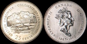 Kanada, 25 Cents 1992, KM 232, Kolumbia Brytyjska, Stan I
