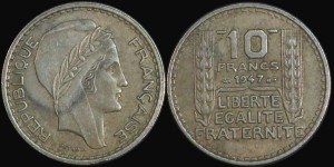 Francja, 10 Francs różne roczniki, KM 909.1, Stan II