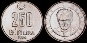 Turcja, 250 Bin Lira 2004, KM 1137, Stan I