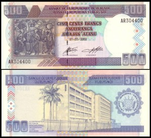 BURUNDI, 500 FRANCS 2003 Pick 38c