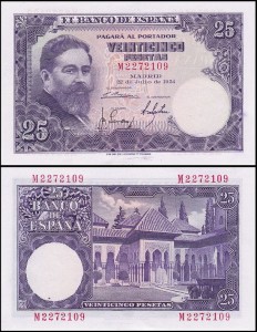 HISZPANIA, 25 PESETAS 1954 Pick 147a