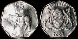 Botswana, 25 Thebe 2007, Zebu - Święta Krowa, KM 28, Stan I