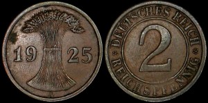 Niemcy, 2 Fenigi Rep. Weimarska różne roczniki, KM 38, Stan III