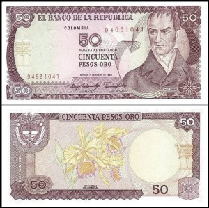 KOLUMBIA, 50 PESOS ORO 1983 Pick 422b