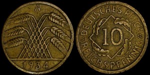 Niemcy, 10 Fenigów Rep. Weimarska, KM 40, Stan III