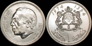 Maroko, 1 Dirham 1974, KM 63, Stan I