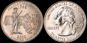 USA, 25 Cents 2000 P, Massachusetts, KM 305, stan I