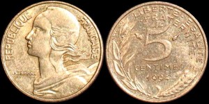 Francja, 5 Centimes różne roczniki, KM 933, Stan I