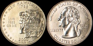 USA, 25 Cents 2000 D, New Hampshire, KM 308, stan I