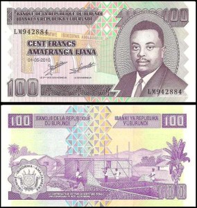 BURUNDI, 100 FRANCS 2010 Pick 44a