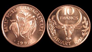 Madagaskar, 2 Ariary / 10 Francs 1996, KM 22, stan I