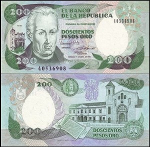 KOLUMBIA, 200 PESOS ORO 1987 Pick 429d