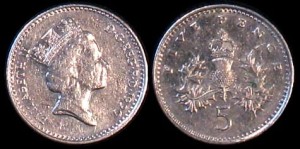 Anglia, 5 Pence Różne roczniki, KM 937b