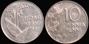 Finlandia, 10 Pennia różne roczniki, KM 65, Stan I