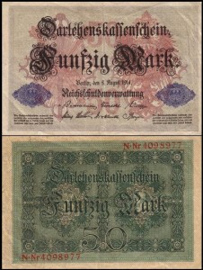 NIEMCY - DARLEHNSKAS SENSCHEIN, 50 MARK 5.8.1914 Pick 49b