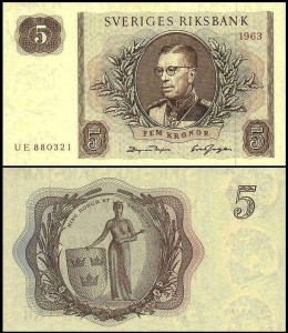 SZWECJA 5 KRONOR 1963 Pick 50b