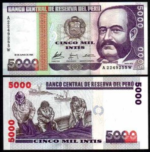 PERU, 5000 INTIS 26.6.1988, G&D, Pick 137